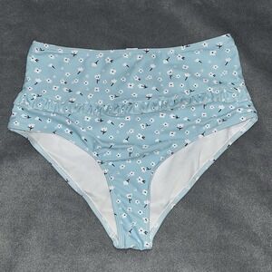 OMKAGI Women's Bikini Bottom Shirred, 58-blue Flower, L Large